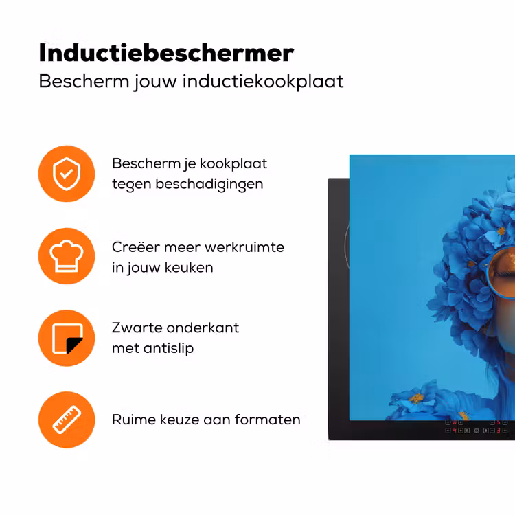 Vrouw - Bloem - Blauw - Modern - Bril - Portret Inductie beschermer vinyl 3mm klein -zzzzzzz-td-ups