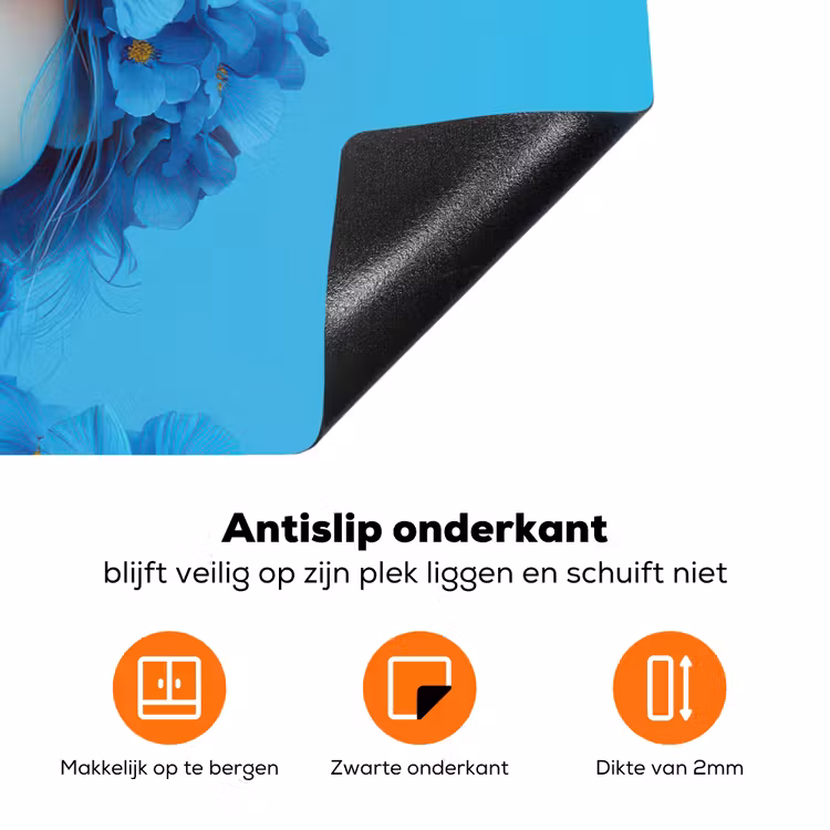 Vrouw - Bloem - Blauw - Modern - Bril - Portret Inductie beschermer vinyl 3mm klein -zzzzzzz-td-onderkant