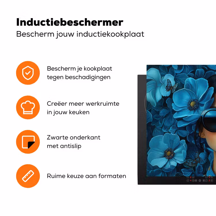 Vrouw - Bloemen - Blauw - Aesthetic - Luxe Inductie beschermer vinyl 3mm klein -zzzzzzz-td-ups