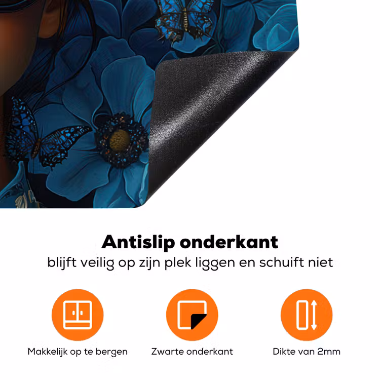 Vrouw - Bloemen - Blauw - Aesthetic - Luxe Inductie beschermer vinyl 3mm klein -zzzzzzz-td-onderkant