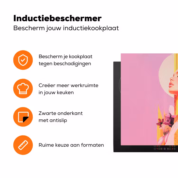 Vrouw - Bloemen - Paars - Abstract Inductie beschermer vinyl 3mm klein -zzzzzzz-td-ups