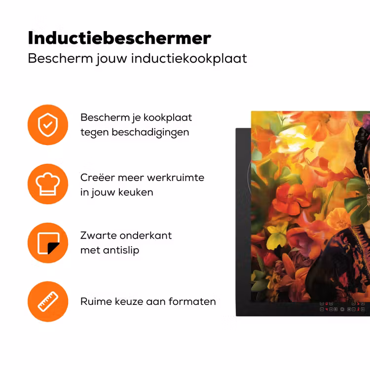Vrouw - Bloemen - Papegaai - Schilderachtig Inductie beschermer vinyl 3mm klein -zzzzzzz-td-ups