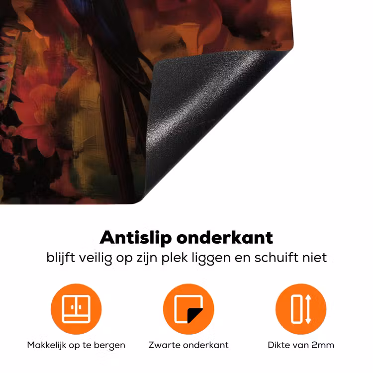 Vrouw - Bloemen - Papegaai - Schilderachtig Inductie beschermer vinyl 3mm klein -zzzzzzz-td-onderkant