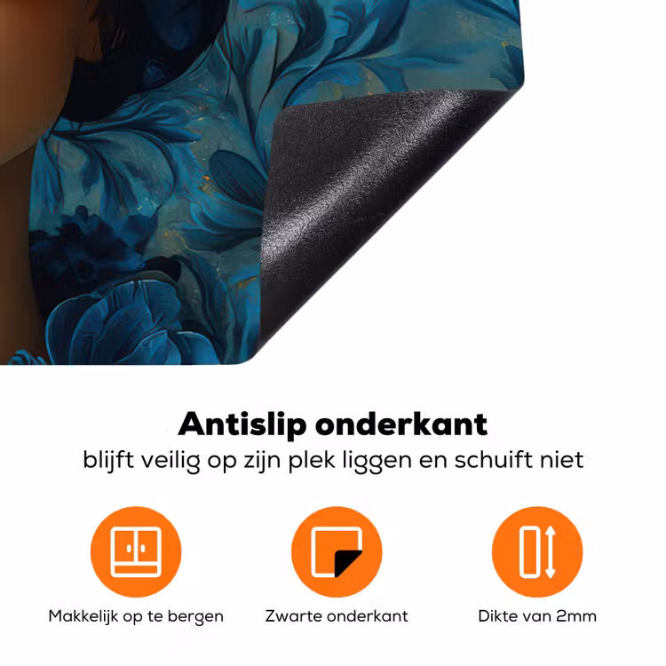 Vrouw - Bloemen - Vlinders - Blauw - Abstract Inductie beschermer vinyl 3mm klein -zzzzzzz-td-onderkant