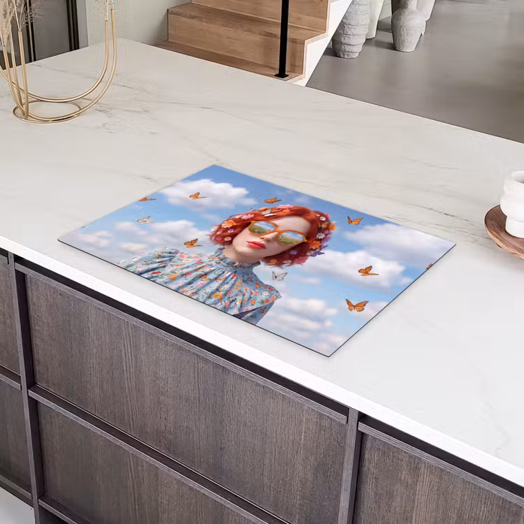 Vrouw - Bloemen - Zomer - Portret - Kleurrijk Inductie beschermer vinyl 3mm klein -sfeer8