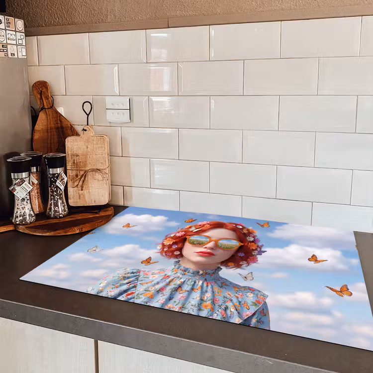 Vrouw - Bloemen - Zomer - Portret - Kleurrijk Inductie beschermer vinyl 3mm klein -sfeer3