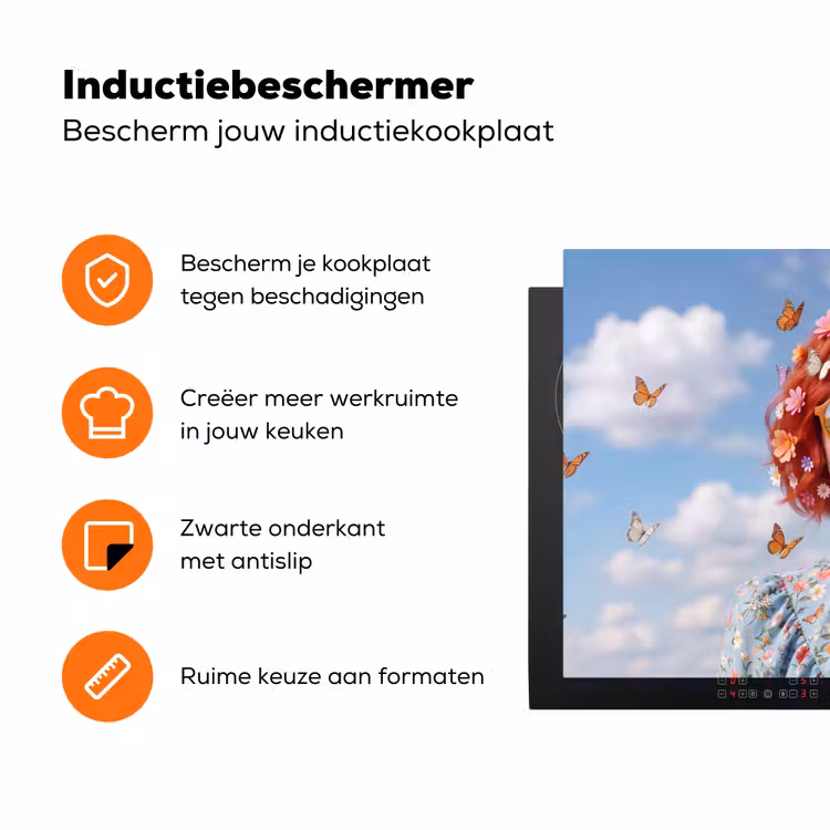 Vrouw - Bloemen - Zomer - Portret - Kleurrijk Inductie beschermer vinyl 3mm klein -zzzzzzz-td-ups