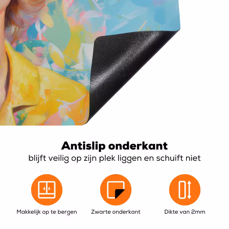 Vrouw - Blond - Roze kauwgom - Kleurrijk - Pastel Inductie beschermer vinyl 3mm klein -zzzzzzz-td-onderkant
