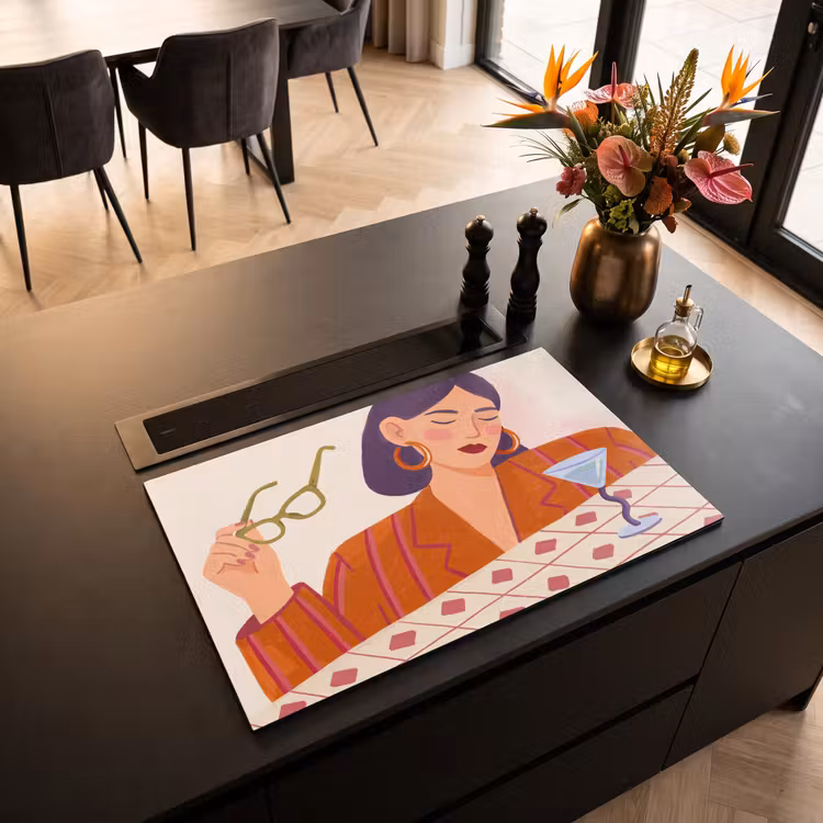 Vrouw - Bril - Cocktail - Illustratie - Modern Inductie beschermer vinyl 3mm klein -sfeer5