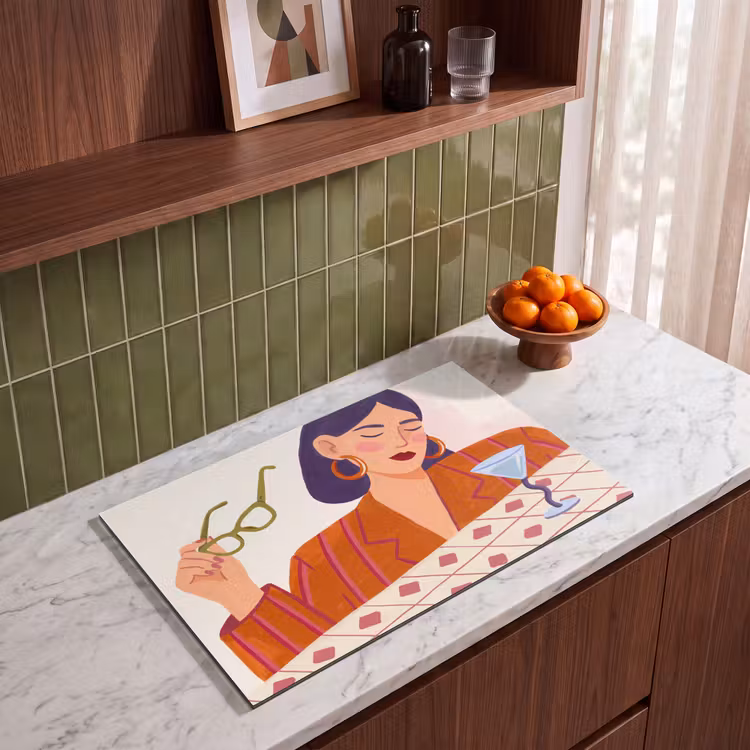 Vrouw - Bril - Cocktail - Illustratie - Modern Inductie beschermer vinyl 3mm klein -sfeer8