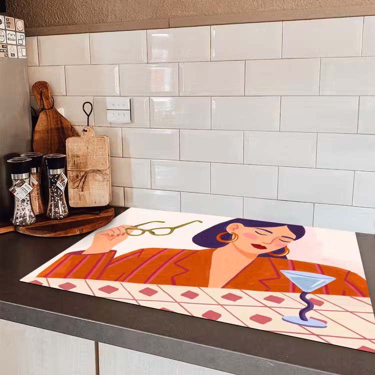 Vrouw - Bril - Cocktail - Illustratie - Modern Inductie beschermer vinyl 3mm klein -sfeer3