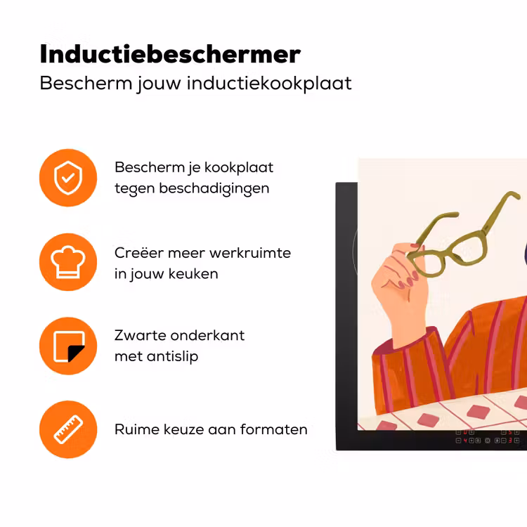 Vrouw - Bril - Cocktail - Illustratie - Modern Inductie beschermer vinyl 3mm klein -zzzzzzz-td-ups