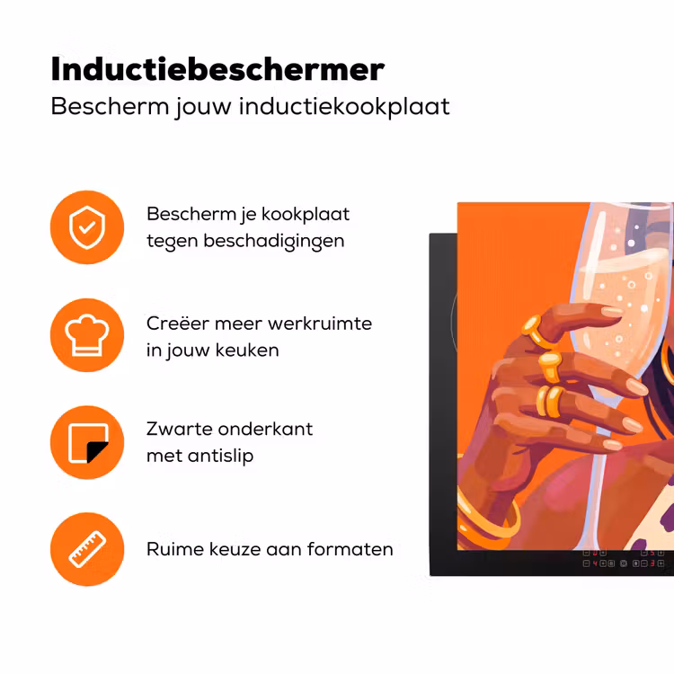 Vrouw - Champagne - Feest - Modern - Oranje Inductie beschermer vinyl 3mm klein -zzzzzzz-td-ups