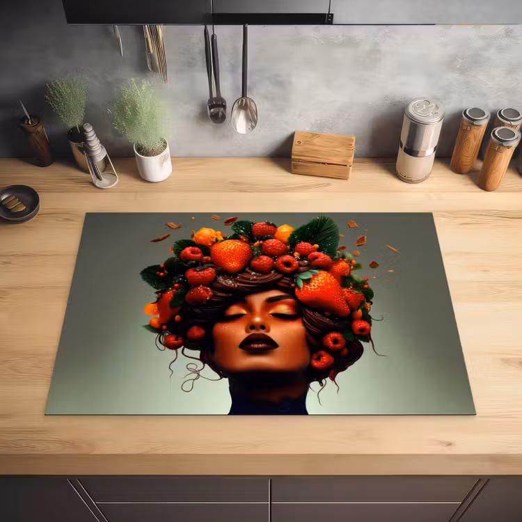 Vrouw - Chocolade - Frambozen - Aardbeien - Koekjes Inductie beschermer vinyl 3mm klein -sfeer5