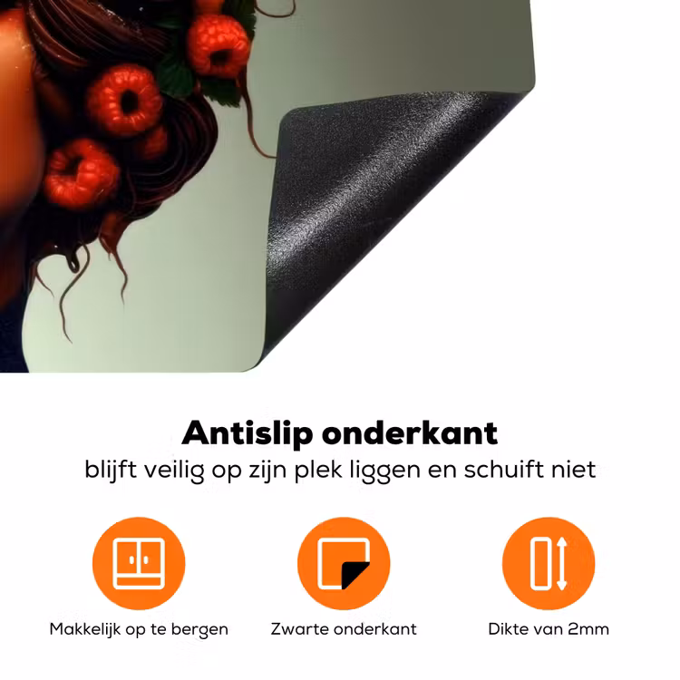 Vrouw - Chocolade - Frambozen - Aardbeien - Koekjes Inductie beschermer vinyl 3mm klein -zzzzzzz-td-onderkant