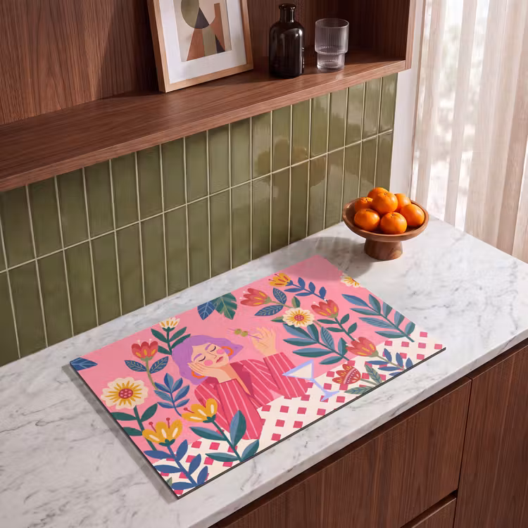 Vrouw - Cocktail - Bloemen - Modern - Roze Inductie beschermer vinyl 3mm klein -sfeer8
