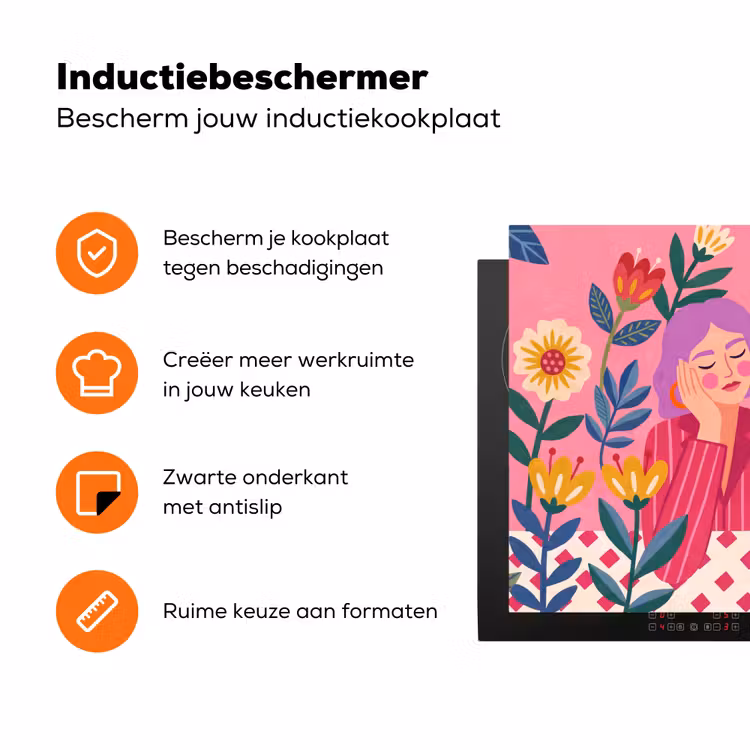 Vrouw - Cocktail - Bloemen - Modern - Roze Inductie beschermer vinyl 3mm klein -zzzzzzz-td-ups