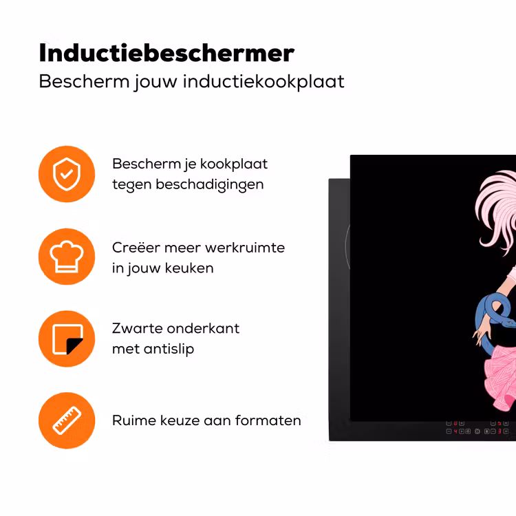 Vrouw - Danseres - Slangen - Art Deco - Roze Inductie beschermer vinyl 3mm klein -zzzzzzz-td-ups