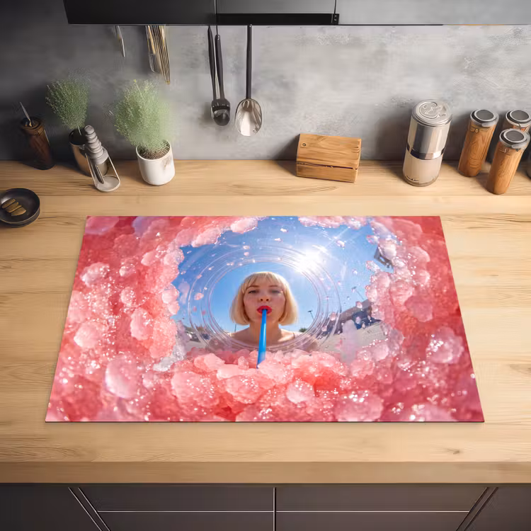 Vrouw - Drank - Zomer - Roze - Blauw Inductie beschermer vinyl 3mm klein -sfeer5