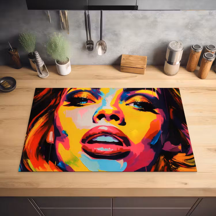 Vrouw - Gezicht - Kleurrijk Inductie beschermer vinyl 3mm klein -sfeer5