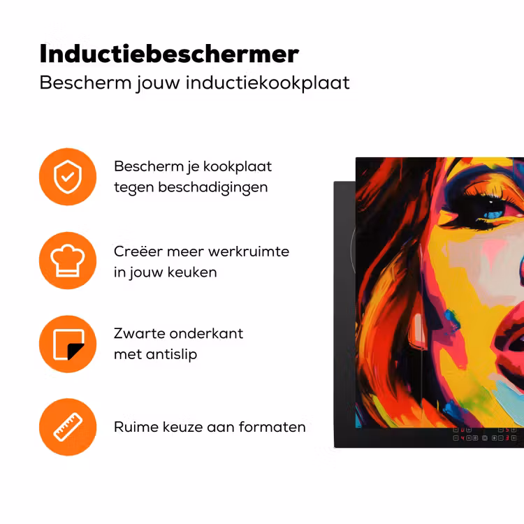Vrouw - Gezicht - Kleurrijk Inductie beschermer vinyl 3mm klein -zzzzzzz-td-ups