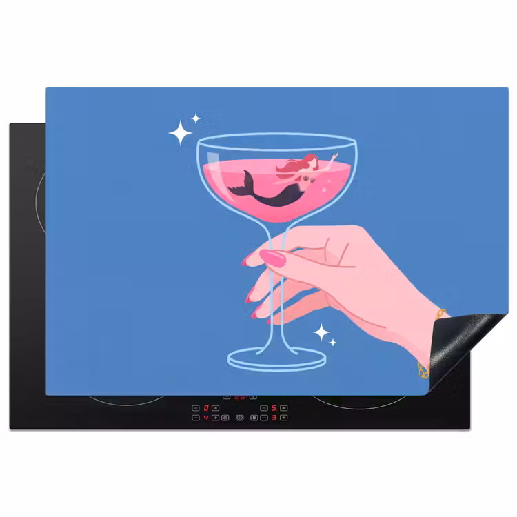 Vrouw - Glas - Abstract - Roze - Blauw Inductie beschermer vinyl 3mm klein -3d