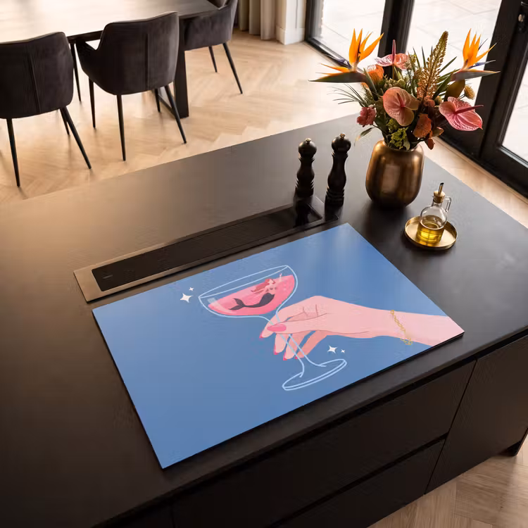 Vrouw - Glas - Abstract - Roze - Blauw Inductie beschermer vinyl 3mm klein -sfeer5