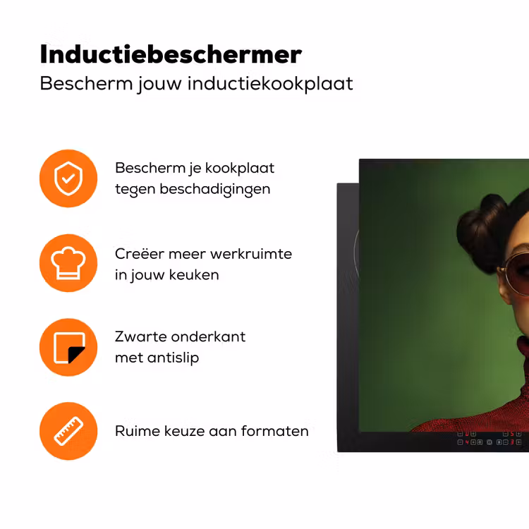 Vrouw - Groen - Bril - Aesthetic - Modern Inductie beschermer vinyl 3mm klein -zzzzzzz-td-ups