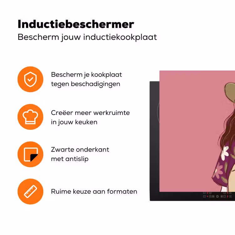 Vrouw - Hoed - Portret - Illustratie - Roze Inductie beschermer vinyl 3mm klein -zzzzzzz-td-ups