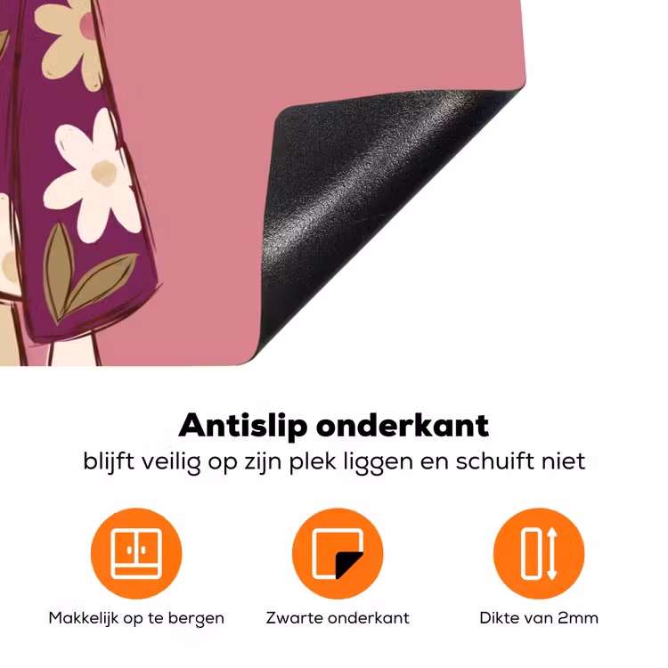 Vrouw - Hoed - Portret - Illustratie - Roze Inductie beschermer vinyl 3mm klein -zzzzzzz-td-onderkant