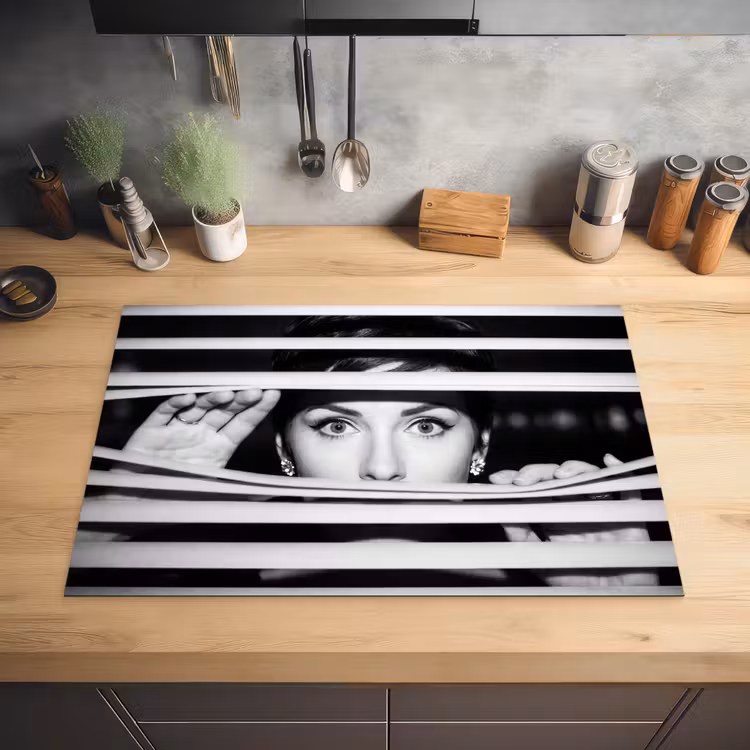 Vrouw - Jaloezieën - Portret - Zwart-wit Inductie beschermer vinyl 3mm klein -sfeer5