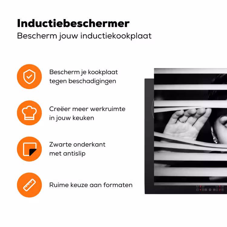 Vrouw - Jaloezieën - Portret - Zwart-wit Inductie beschermer vinyl 3mm klein -zzzzzzz-td-ups