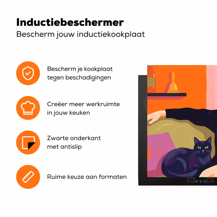 Vrouw - Kat - Interieur - Modern - Kleurrijk Inductie beschermer vinyl 3mm klein -zzzzzzz-td-ups