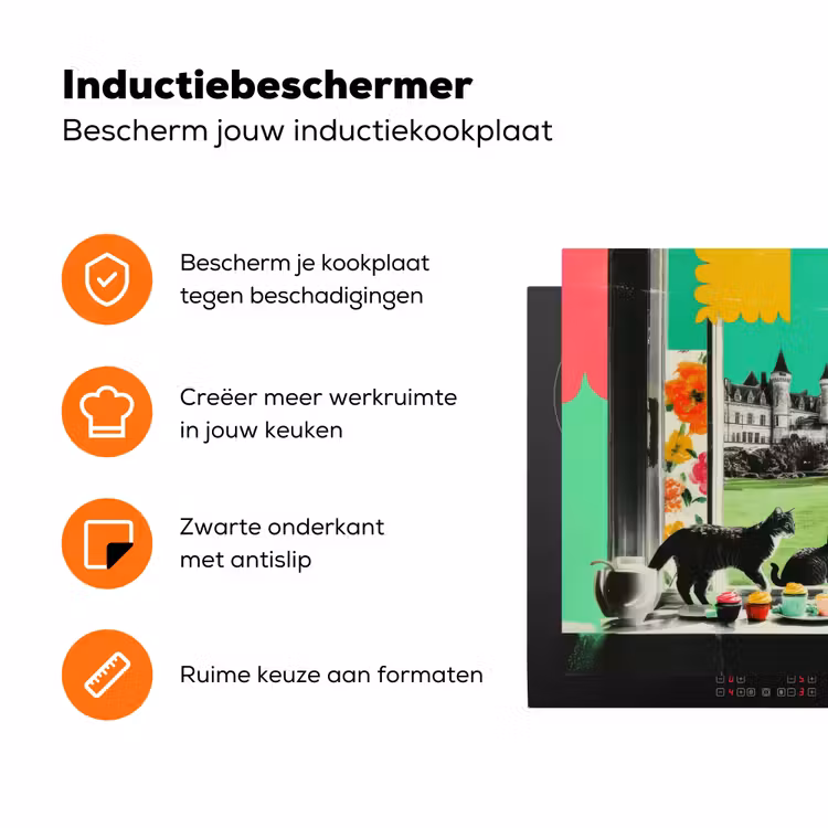 Vrouw - Keuken - Katten - Doorkijk Inductie beschermer vinyl 3mm klein -zzzzzzz-td-ups
