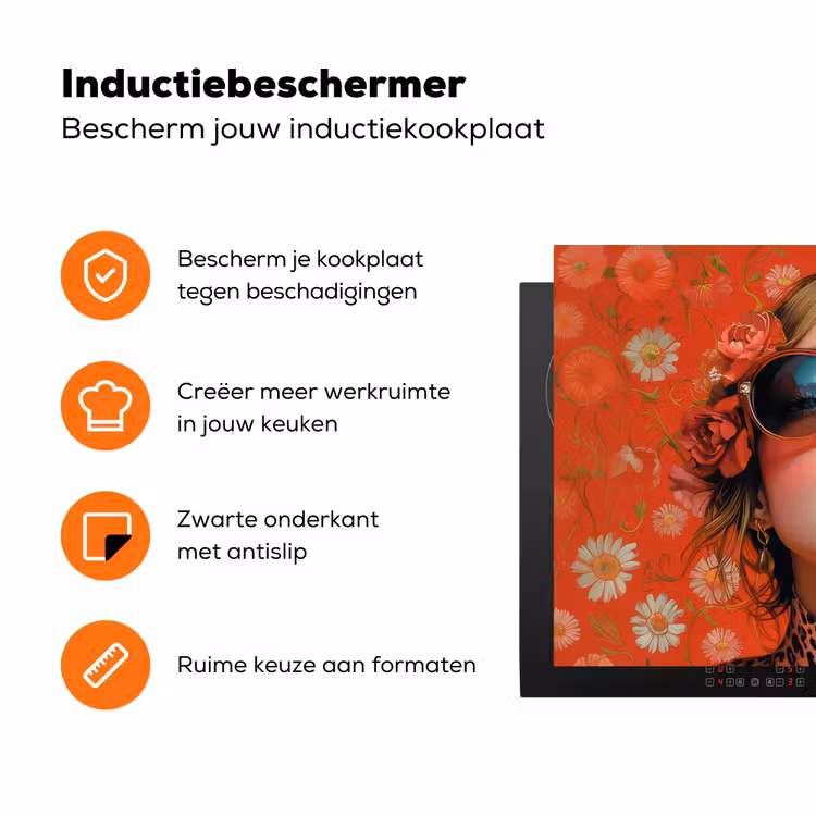 Vrouw - Kleurrijk - Dierenprint - Bloemen Inductie beschermer vinyl 3mm klein -zzzzzzz-td-ups
