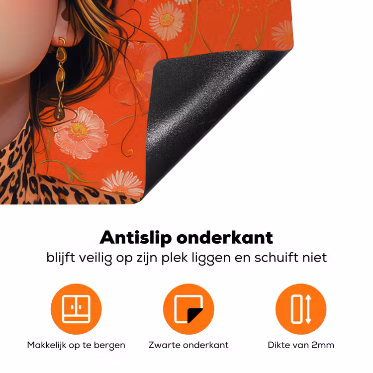 Vrouw - Kleurrijk - Dierenprint - Bloemen Inductie beschermer vinyl 3mm klein -zzzzzzz-td-onderkant