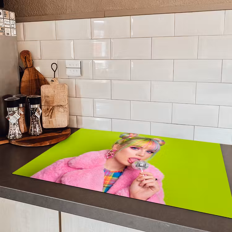 Vrouw - Kleurrijk haar - Pop art - Modern - Levendig Inductie beschermer vinyl 3mm klein -sfeer3