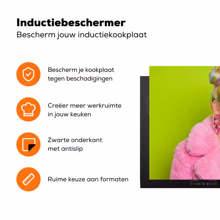 Vrouw - Kleurrijk haar - Pop art - Modern - Levendig Inductie beschermer vinyl 3mm klein -zzzzzzz-td-ups