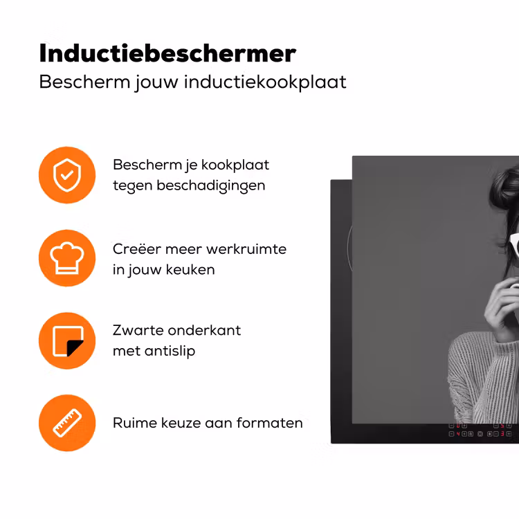 Vrouw - Koffie - Zwart - Wit Inductie beschermer vinyl 3mm klein -zzzzzzz-td-ups