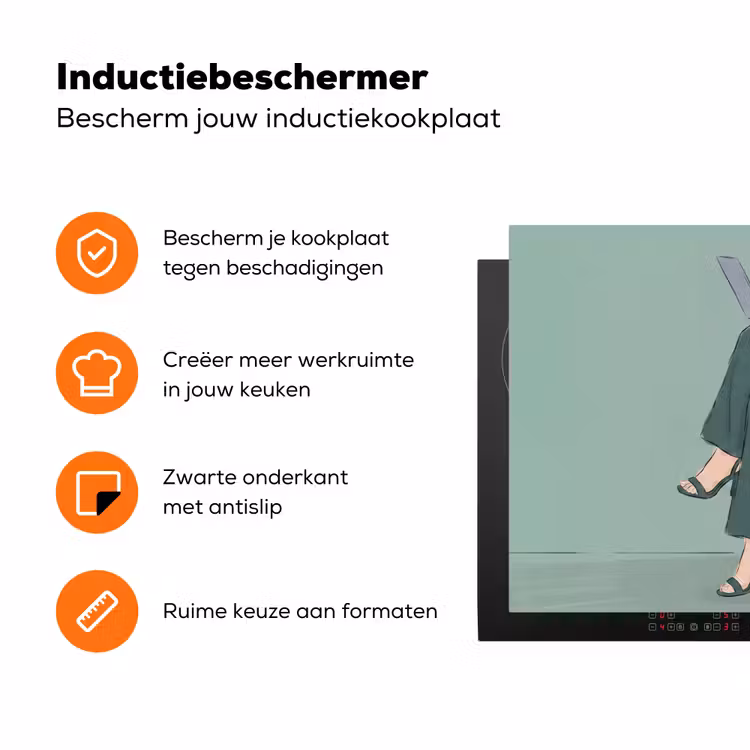 Vrouw - Laptop - Zittend - Illustratie - Groen Inductie beschermer vinyl 3mm klein -zzzzzzz-td-ups