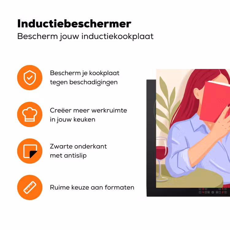 Vrouw - Lezen - Thuis - Modern - Bloemen Inductie beschermer vinyl 3mm klein -zzzzzzz-td-ups