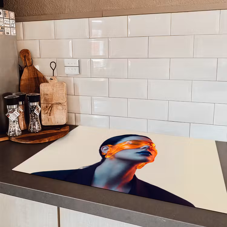 Vrouw - Oranje - Abstract - Modern - Kleurrijk Inductie beschermer vinyl 3mm klein -sfeer3
