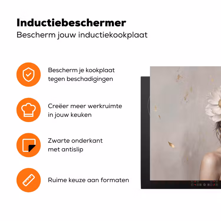 Vrouw - Pioenroos - Wit Inductie beschermer vinyl 3mm klein -zzzzzzz-td-ups