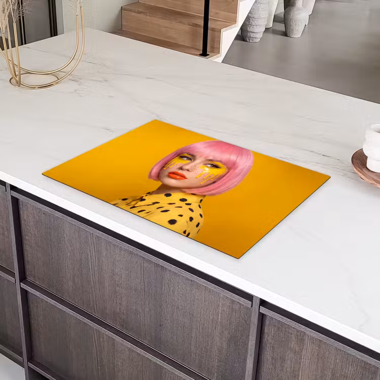 Vrouw - Portret - Abstract - Kleurrijk - Geel Inductie beschermer vinyl 3mm klein -sfeer8
