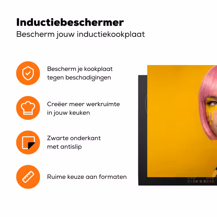 Vrouw - Portret - Abstract - Kleurrijk - Geel Inductie beschermer vinyl 3mm klein -zzzzzzz-td-ups