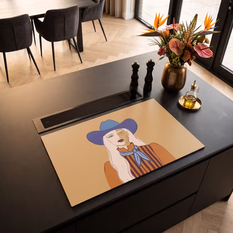 Vrouw - Portret - Abstract - Kleurrijk - Modern Inductie beschermer vinyl 3mm klein -sfeer5