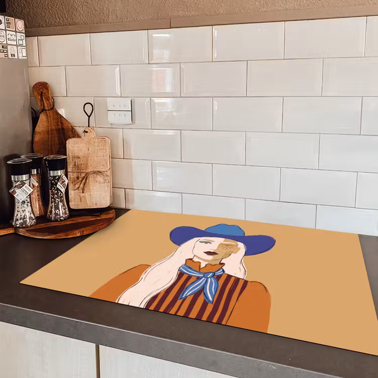 Vrouw - Portret - Abstract - Kleurrijk - Modern Inductie beschermer vinyl 3mm klein -sfeer3