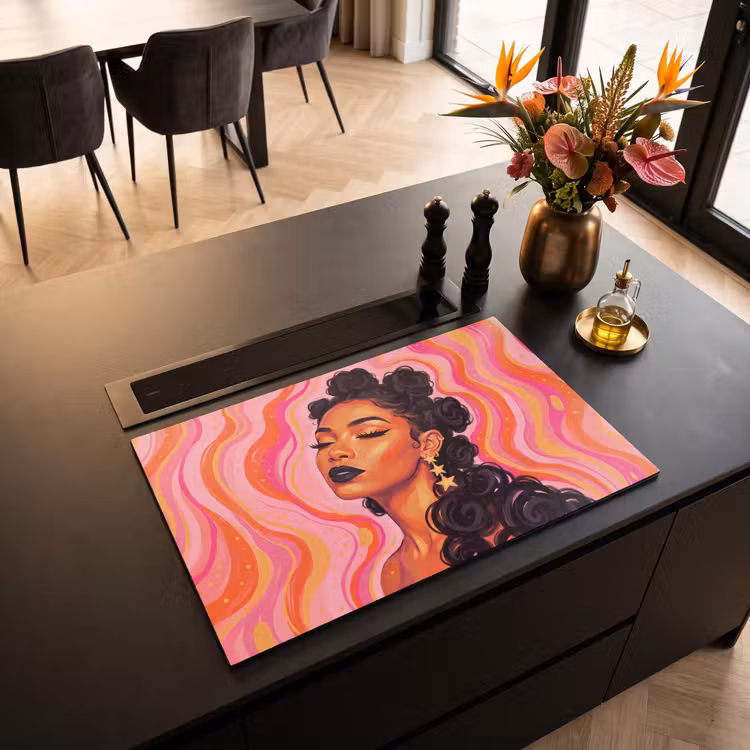 Vrouw - Portret - Abstract - Kleurrijk - Roze Inductie beschermer vinyl 3mm klein -sfeer5