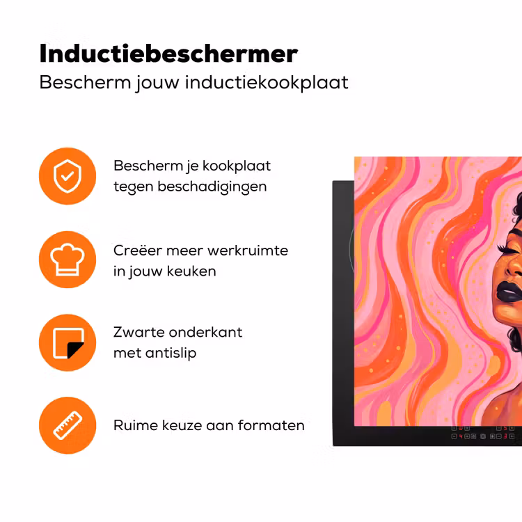 Vrouw - Portret - Abstract - Kleurrijk - Roze Inductie beschermer vinyl 3mm klein -zzzzzzz-td-ups
