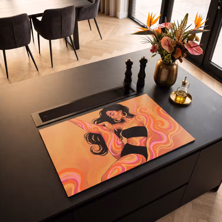 Vrouw - Portret - Abstract - Modern - Kleurrijk Inductie beschermer vinyl 3mm klein -sfeer5
